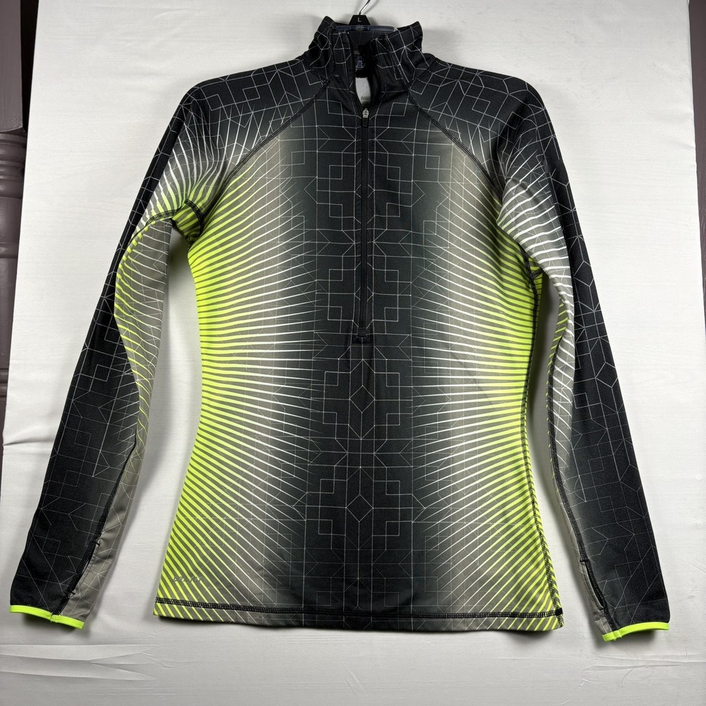Nike Women‎ Pro Thermal Running Jacket Black Volt Hyperwarm Geometric Medium